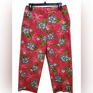 Tommy Bahama wide leg capris with ribbon pockets, waistband, back slit legs